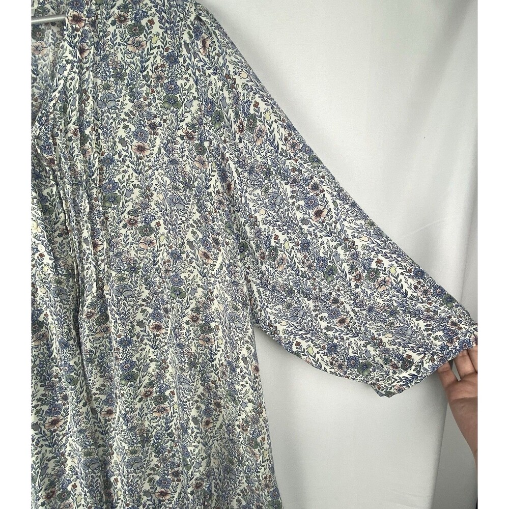 Rose + Olive Top Blouse 3X Blue Pink Ditsy Floral 3/4 Sleeve Flowy Peasant Boho - Picture 4 of 11